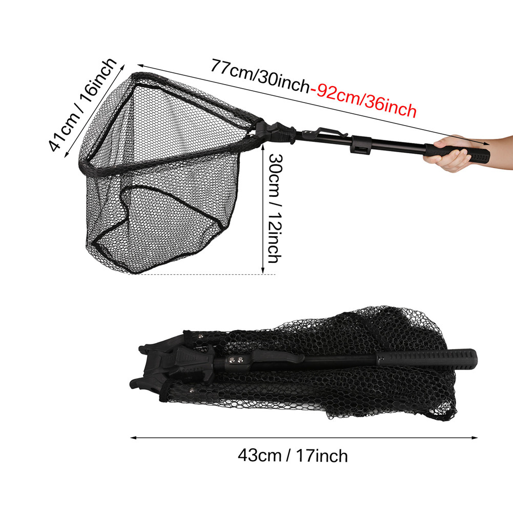 Fishing Landing Net Aluminum Alloy Durable Telescoping Extend to 190cm/130cm/55cm Folding Mesh Safe Fish Catching Releasing: Dark Grey