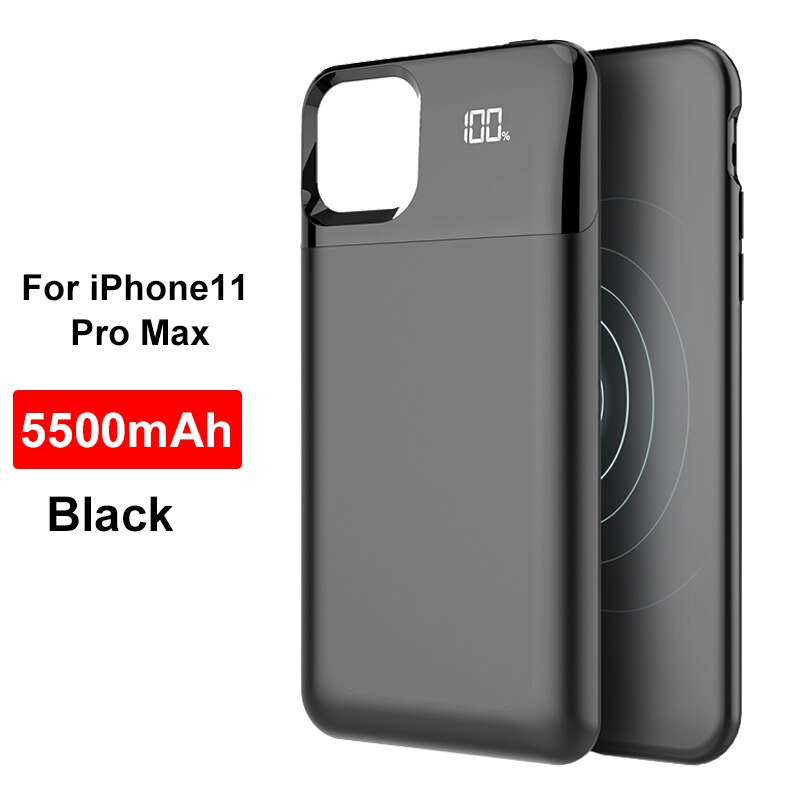 Wireless Charging Power Bank Case For iPhone X XS XR XS Max Ultra Thin 5000/5500mAh Battery Charger Cover For iphone 11 Pro Max: Black for 11 ProMAX