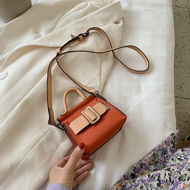 Mini sac fourre-tout en couleurs contrastées pour femmes, sacoche à bandoulière pour voyage, en cuir PU de bonne ,: 12 CM Orange