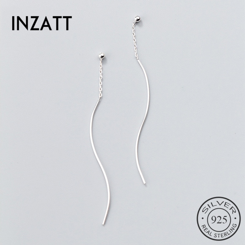 INZATT Minimalist Geometric Wavy line Dangle Earrings Real 925 Sterling Silver for Women Long Tassel Accessories Jewelry