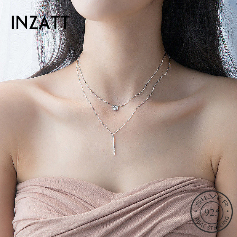 INZATT Echt 925 Sterling Silber Elegante Doppel Schicht Geometrische Anhänger Halskette Edlen Schmuck Für Frauen Hochzeit Partei Bijoux