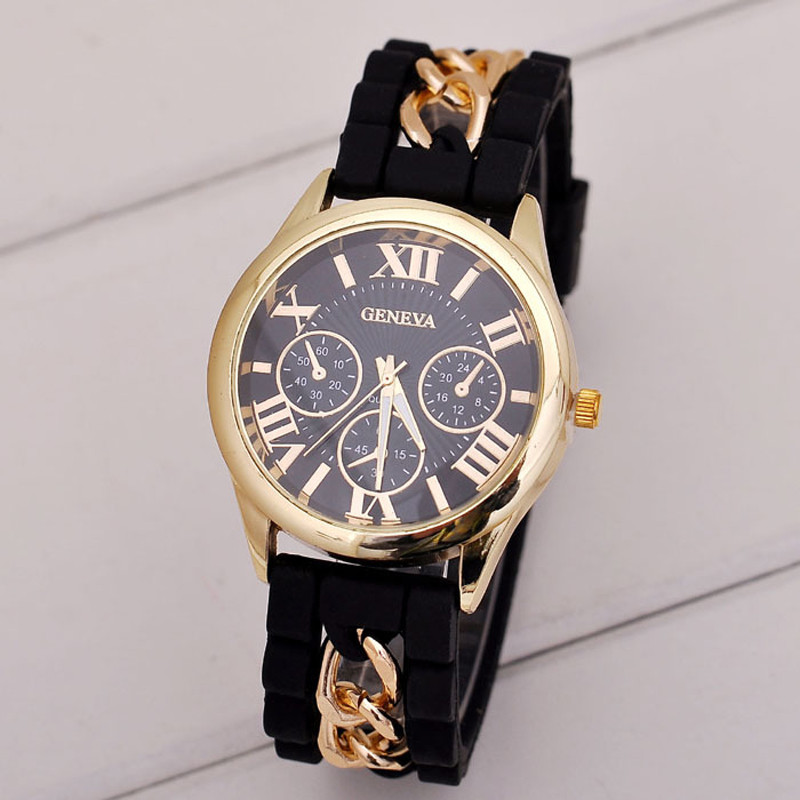 Genève Horloges Mode Vrouwen Meisje Armband Horloge Siliconen Romeinse Cijfers Quartz Horloge montres erkek kol saati reloj mujer