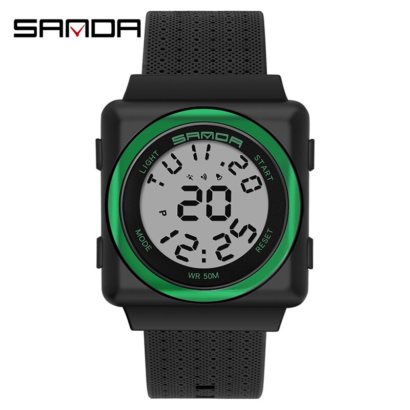 Sanda herre sportsur kronograf herre ur top vandtæt nedtællingsur digitalt armbåndsur relogio masculino: Grøn