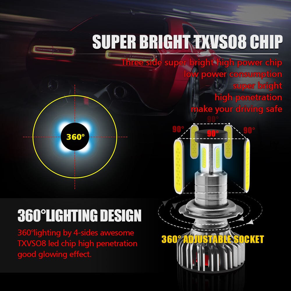 X4 120w 30000lm led frontlys kit  h7 h11 9005 9006 9012 plug & play 360 graders turbo kjølig vifte  ip70 tåkelyskaster lampe 6000k