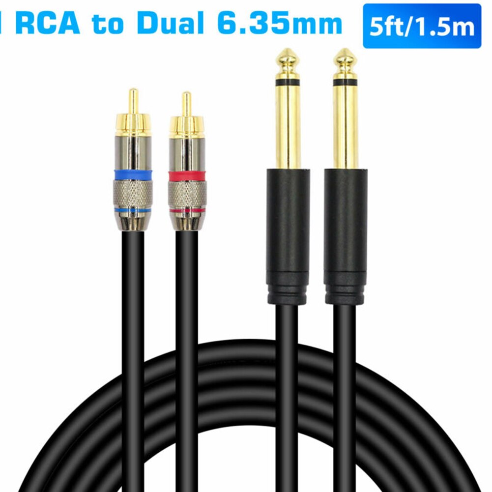 5FT 1/4 Inch TRS Jack To Dual RCA Cable Gold-Plated 6.35mm To 2 RCA Stereo Audio Reduce Noise Fidelity Effect Instruments Parts