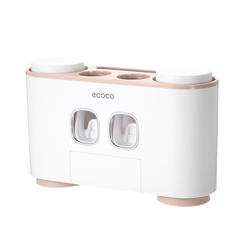 ECOCO Toothbrush Holder Automatic Toothpaste Dispenser Wall-mount Bathroom Storage Rack with 4 Toothbrush Cups Bathroom Product: P