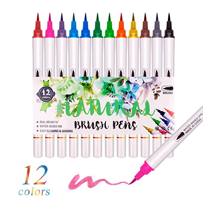 Akvarel sæt penselpenne 48 farver akvarel markører fleksible ægte pensel tips maling penne til kunstnere begyndere voksne børn: 12 farver
