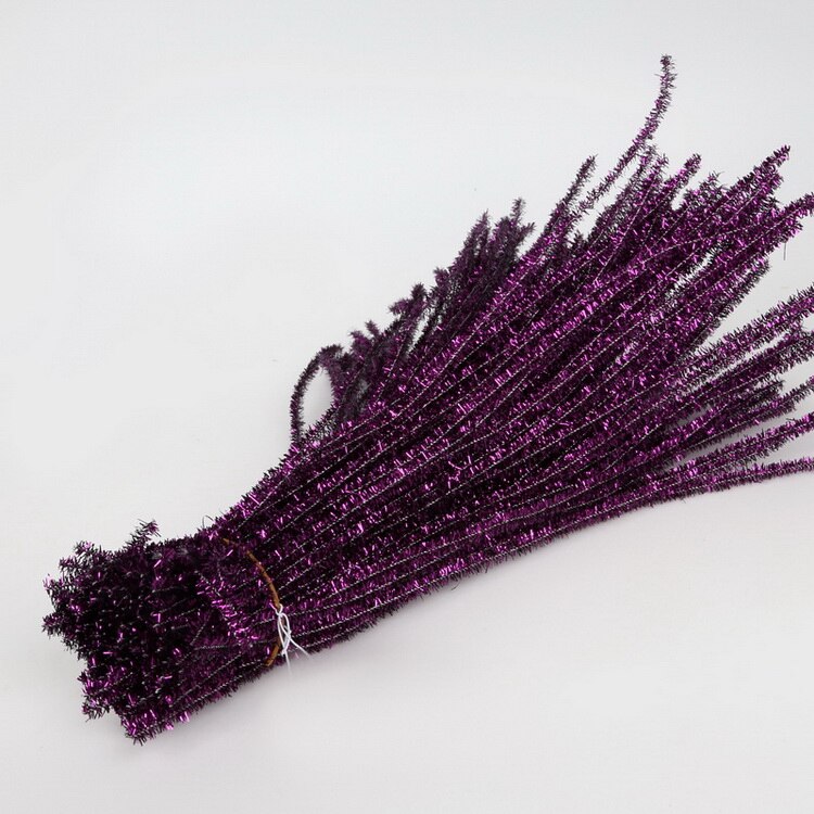 100pcs 30cm Glitter Chenille Stems Pipe Cleaners Plush Tinsel Stems Wired Sticks Kids Educational Toys DIY Craft Supplies: Purple