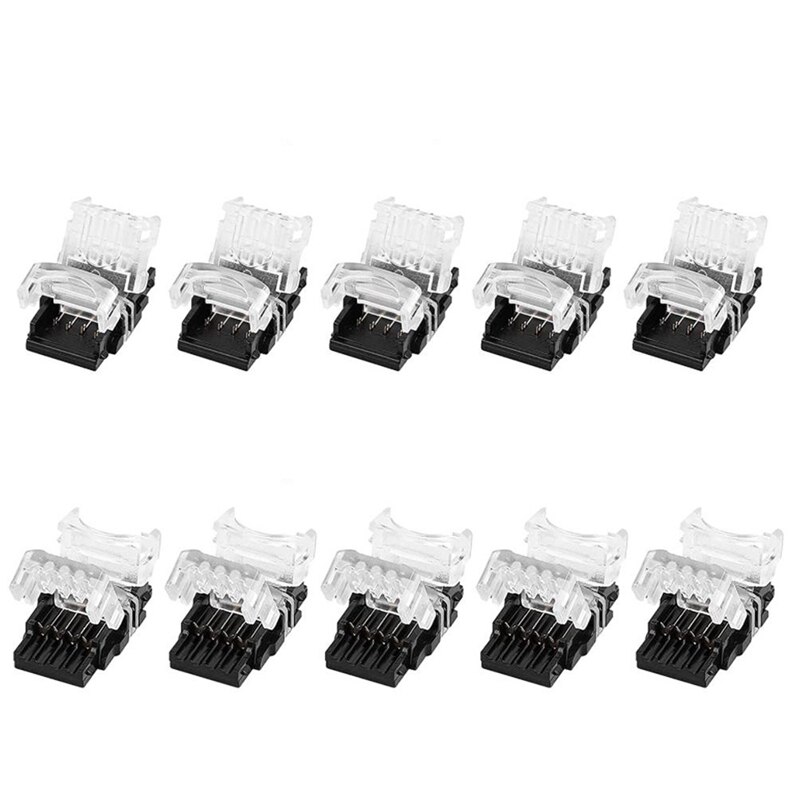 10 Packs 4 Pin Led Strip Connectors,Strip Strip, strip Wire Connector Voor Waterdichte 10Mm Rgb 5050 Led Strip Verlichting