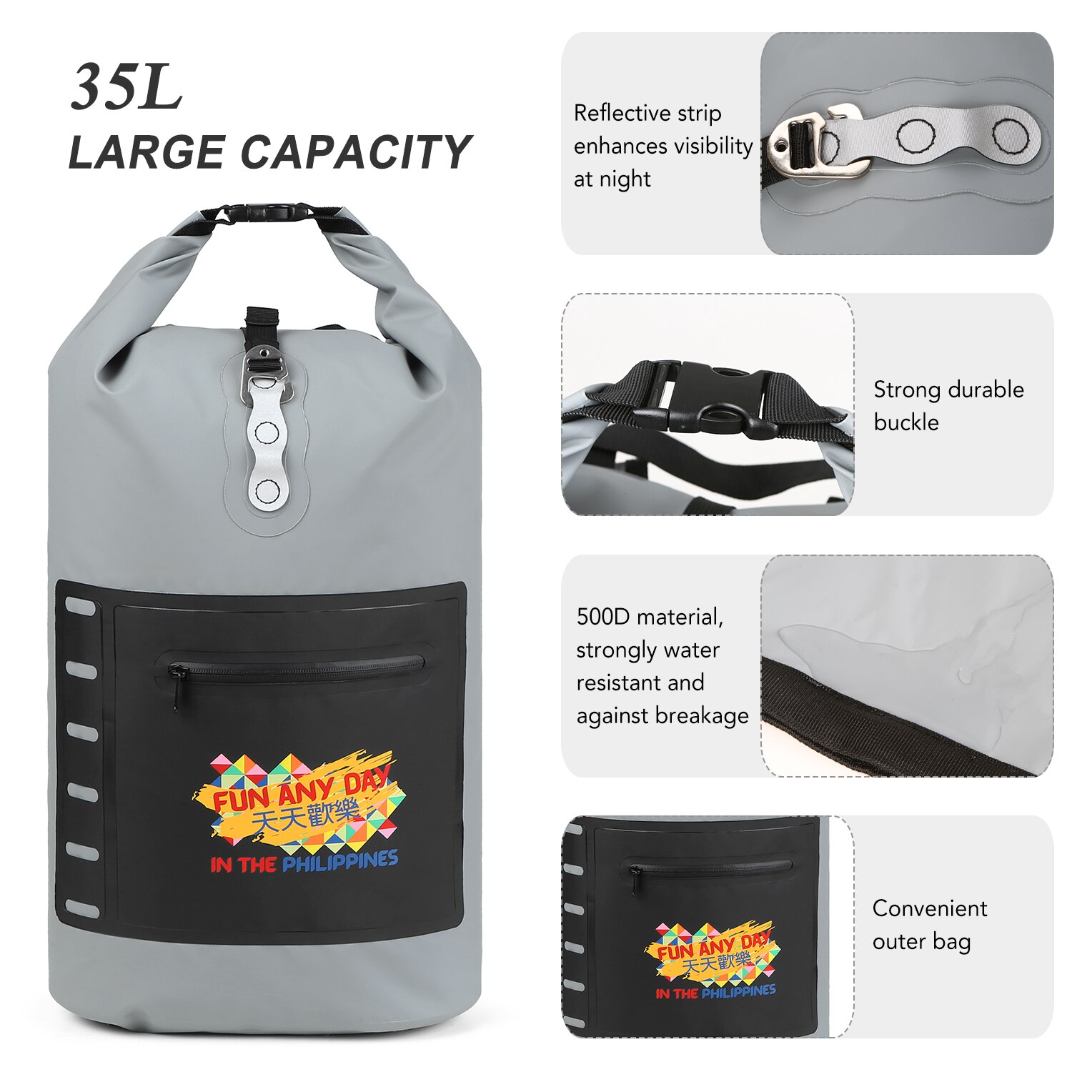 25L/35L Waterproof Bags Dry Bag PVC Waterproof Backpack Sports Bag Rafting Swimming Backpacks Impermeable Dry Bags