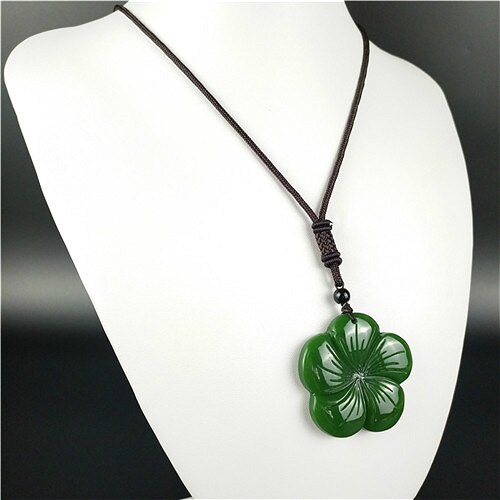 Collar con colgante de trébol de Jade chino verde Natural, accesorios de , amuleto tallado de joyería, para sus mujeres y hombres