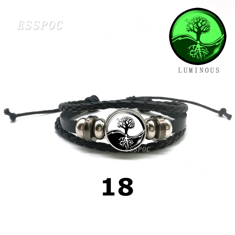 YinYang potins en cuir noir Bracelet lumineux rétro Tai Chi Kung Fu Logo bouton pression Bracelet hommes et femmes bijoux accessoires: 18