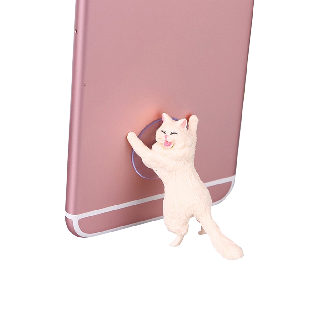 Draagbare Telefoon Houder Leuke Kat Vorm Hars Mobiele Telefoon Houder Zuignap Standaard Houder Voor Smartphone Desktop Decor: WHITE