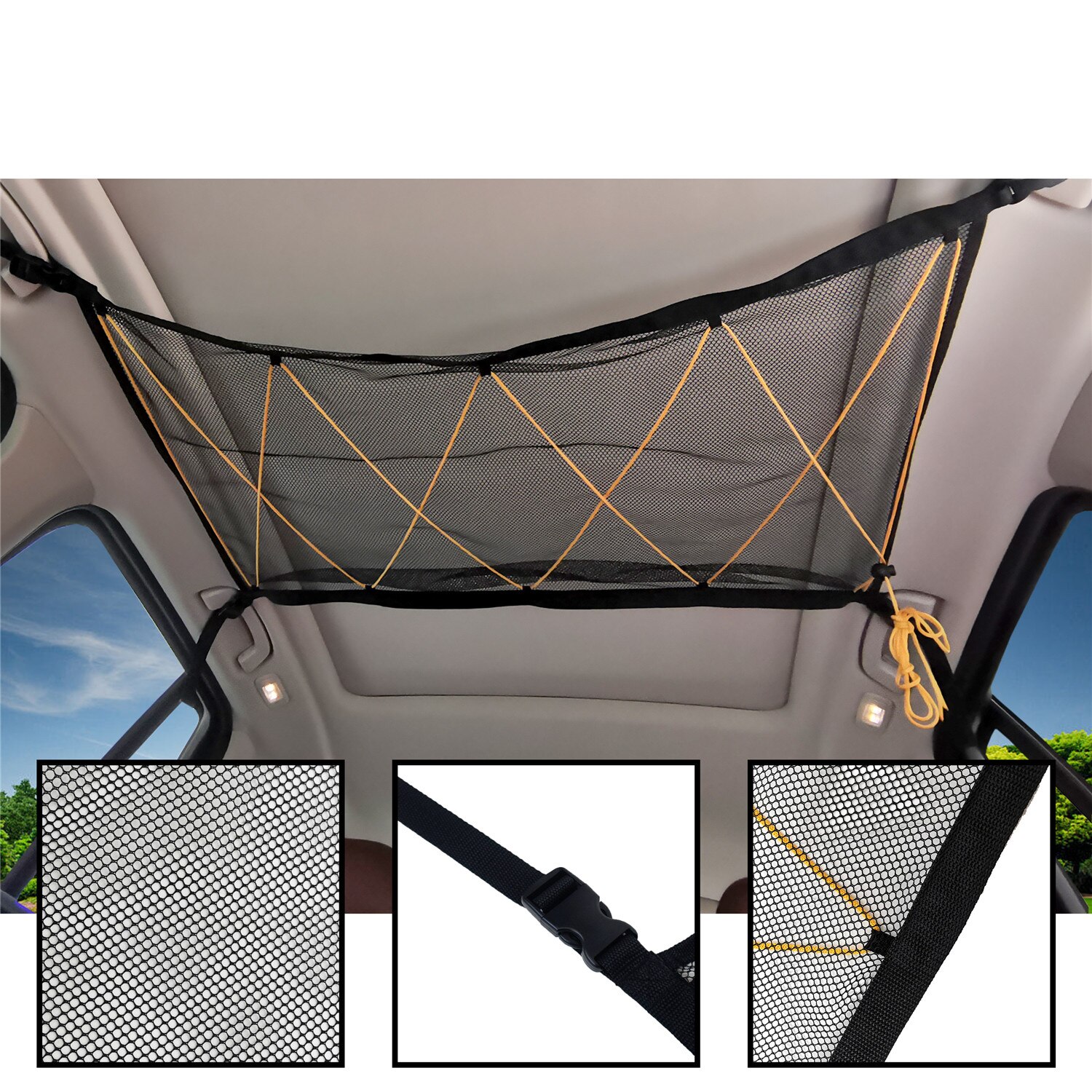 Red de almacenamiento Universal para techo de coche, bolsa de red de carga Interior para maletero de coche, bolsa de almacenamiento portátil para furgoneta y SUV