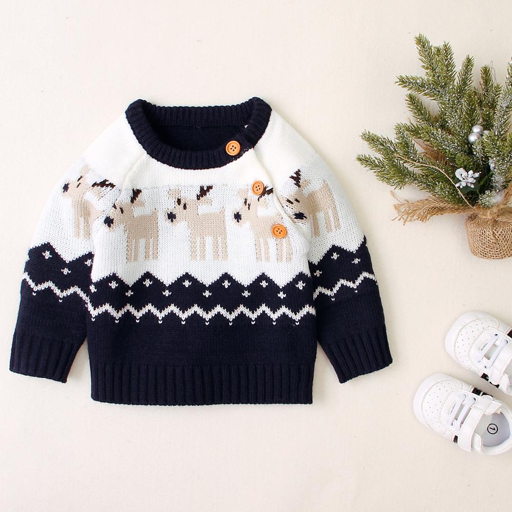 Baby Winter Pullover Knitted Sweaters For Girl Casual O Neck Long Sleeve Toddler Boy Christmas Reindeer Kids