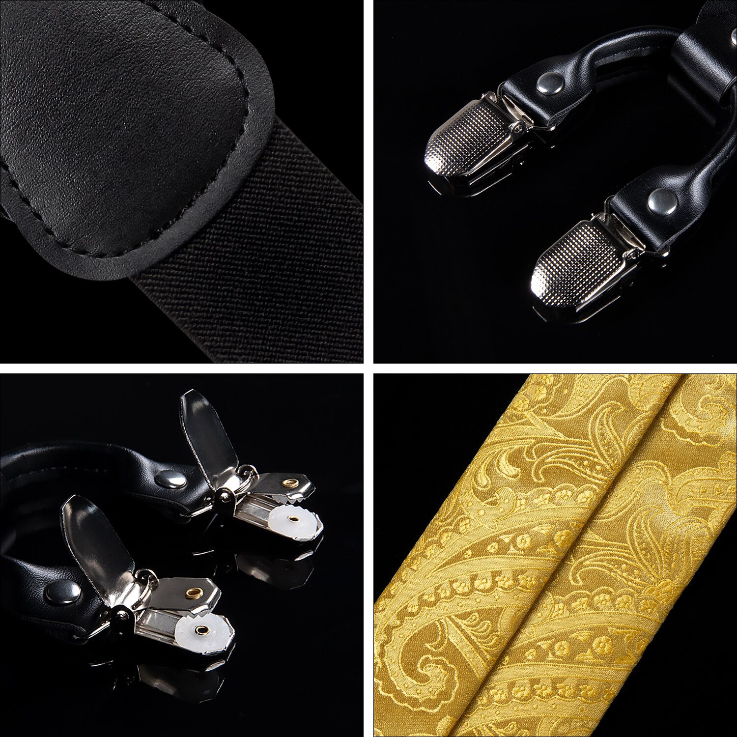 Luxury Yellow Men's Suspenders Silk Elastic 6 Clips Braces Wedding Party Accessories Men Y-back Suspenders Bow Tie Set DiBanGu