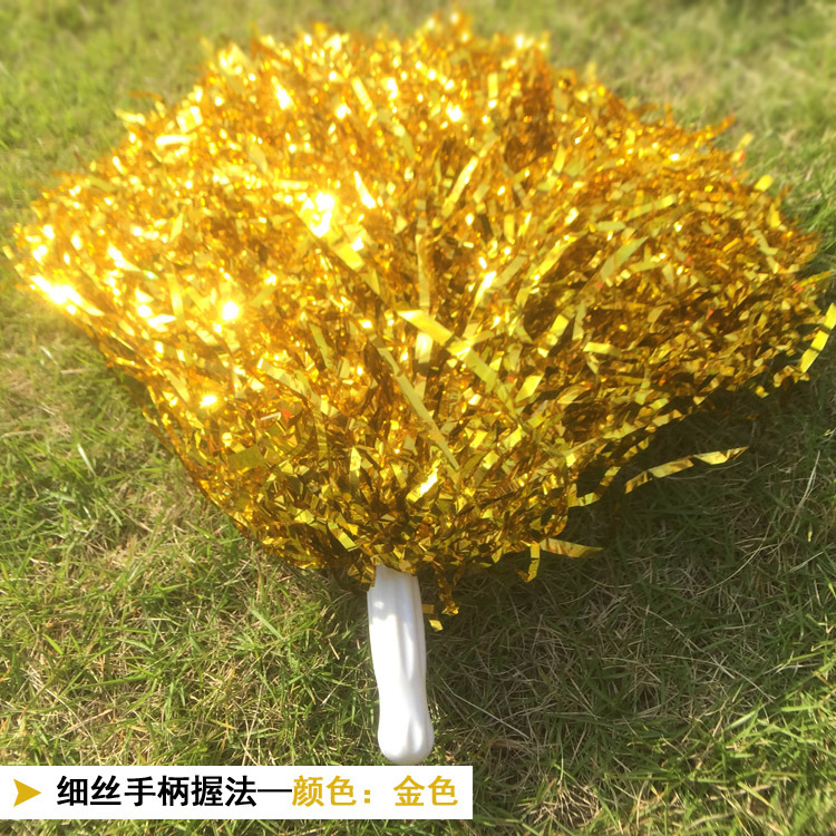 25-30CM Girl Pom Poms Sparkly Filament Hand Flower Cheerleader Holding Pompom Cheerleader Flower Ball Dance Game Cheer Props: glod-handle