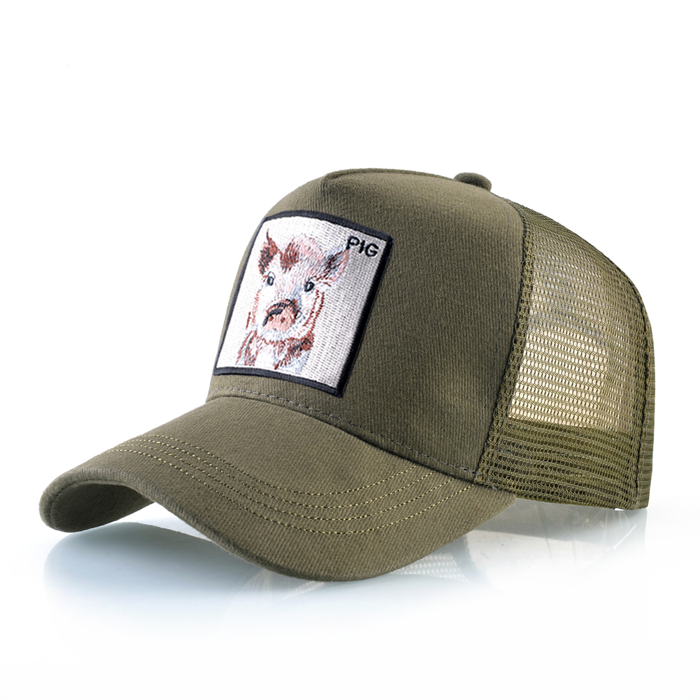 Casquette de Baseball à motif de cochon brodé pour hommes et femmes, chapeau d'été en maille, style Hip Hop, visière de camionneur: vert militaire
