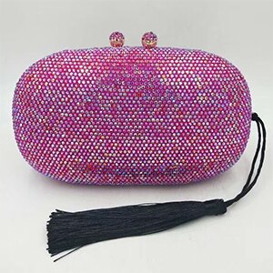 Bolso de noche naranja para mujer, bolsa de mano de cristal con borlas, bolsos con diamantes, de , bandolera mensajero de 14 colores: Rose Red