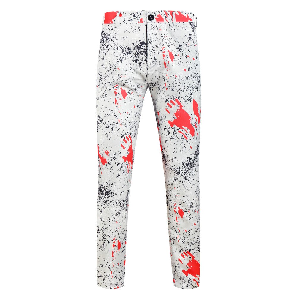 Mens Style Unique Printed Suit Pants White Casual Slim Printed Pants Men Perform Party Wedding Dress Pencil Trousers: XXL