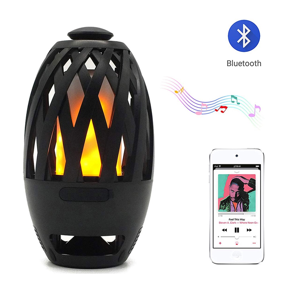 BTS 596 Bluetooth Lautsprecher USB Ladung Führte Flamme Lichter draussen Tragbare LED Flamme Fackel Atmosphäbetreffend Lampe für Camping, nacht, Tisch