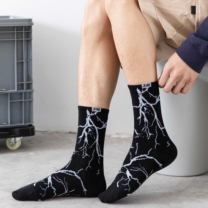 Mode Harajuku Bliksem Sokken Cartoon Grappig Hip Hop Skateboard Sok Unisex Straat Katoen Sport Sok Casual Crew Koppels Soxs