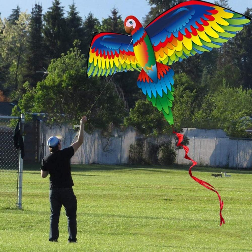 Kids Realistische Grote 3D Parrot Kite Kinderen Vliegende Spel Outdoor Sport Spelen Speelgoed Tuin Doek Leuk Speelgoed Met 100M Lijn