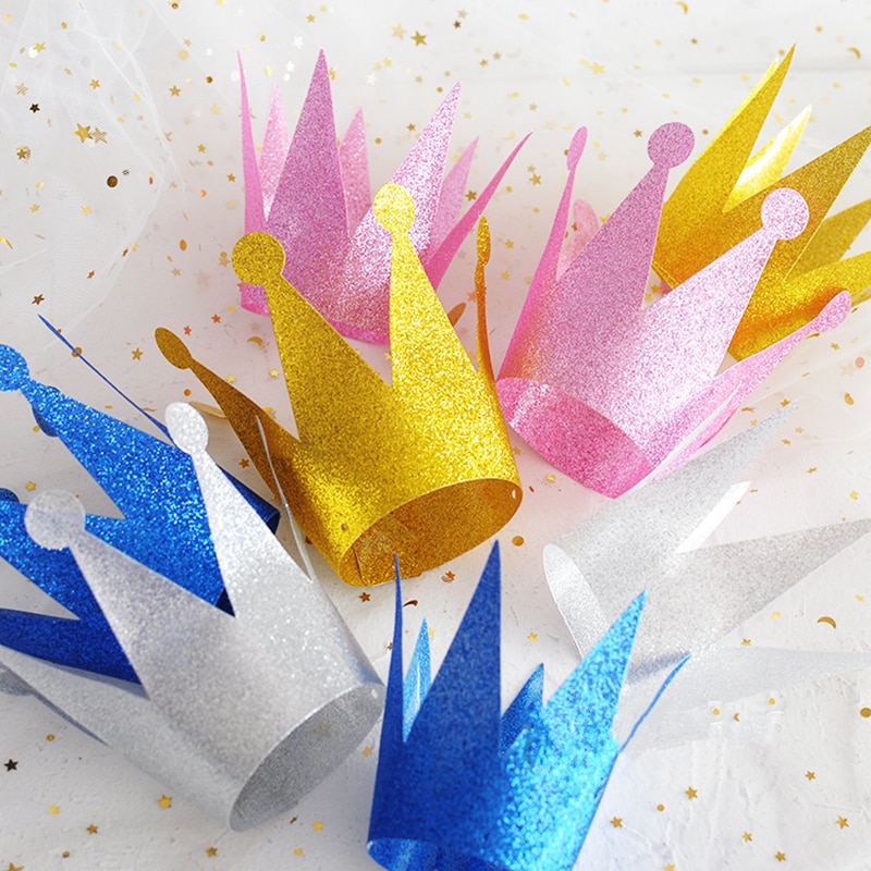 6pcs/Pack First Birthday Crown Headband Silver Pink Blue Glitter Birthday Crown 1st Birthday Hat Photography Prop