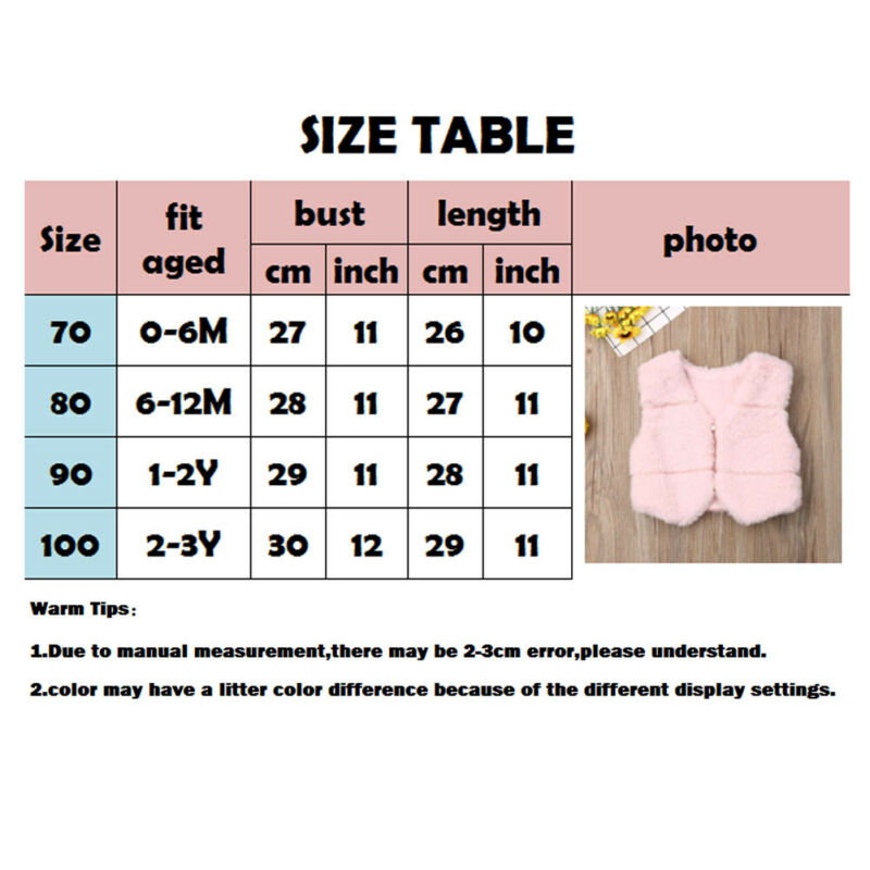 Flickor 0-3t barn faux pälsväst väst baby flicka varm vinterrock outwear jacka