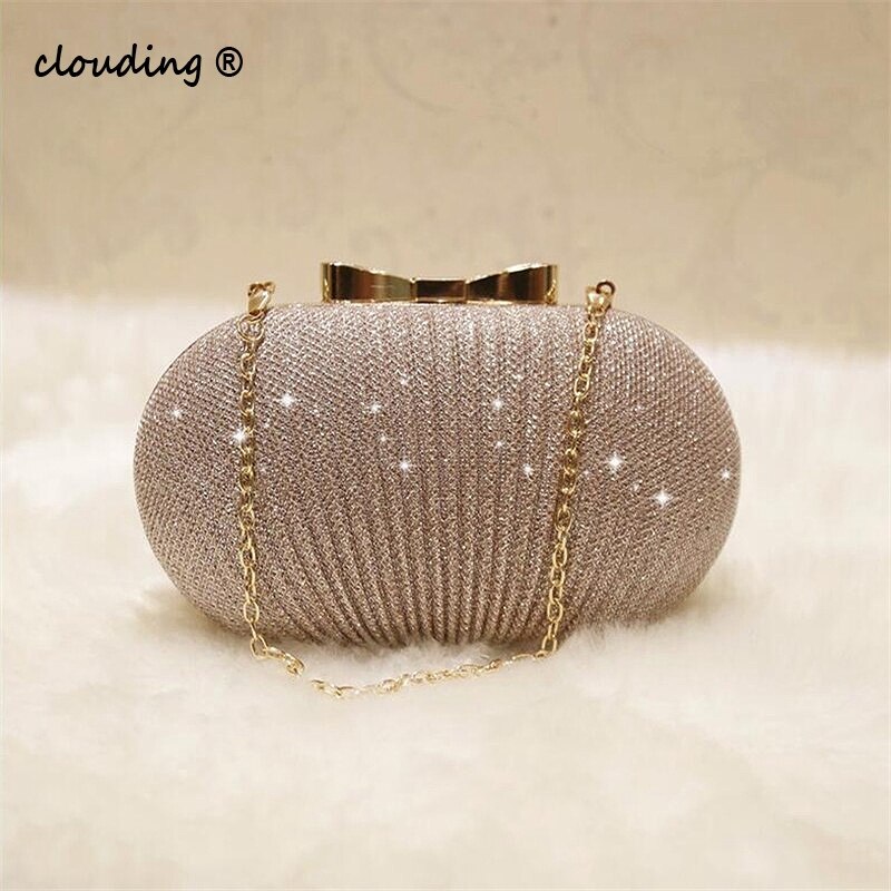 Gouden avond clutch tas dames tassen bruiloft glanzende handtassen bruids metalen strik clutch tas ketting schoudertas