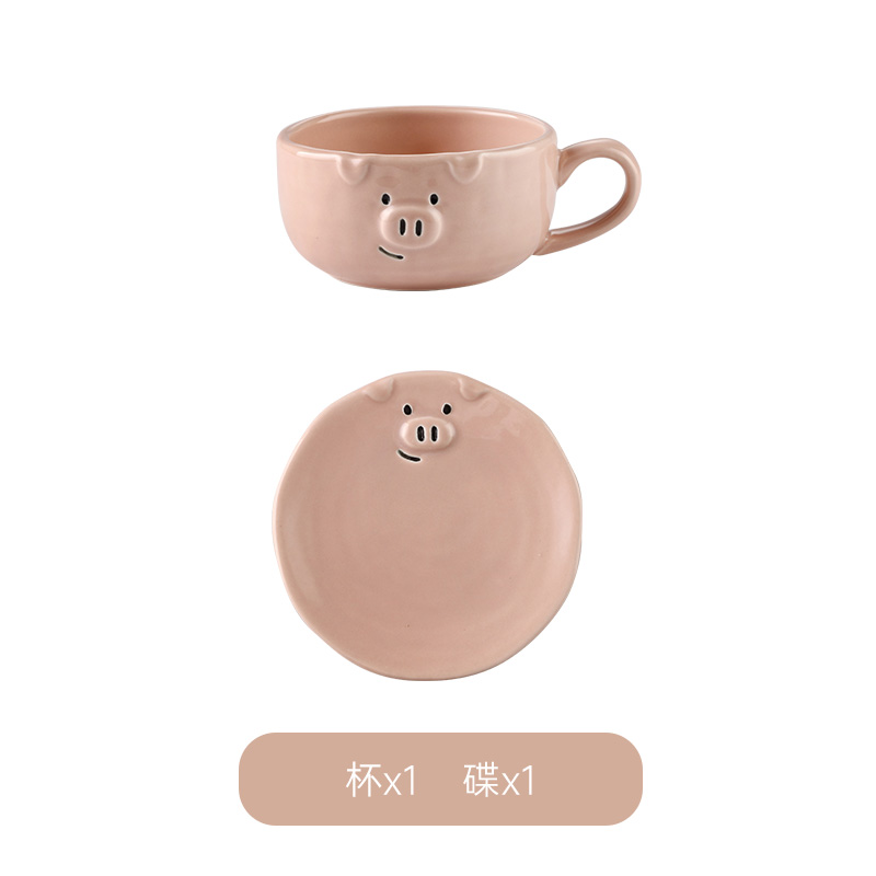 Juego de vajilla de porcelana con dibujos animados para el hogar, conjunto de cerámica con cuenco rosa encantador, plato de desayuno con personalidad creativa: G