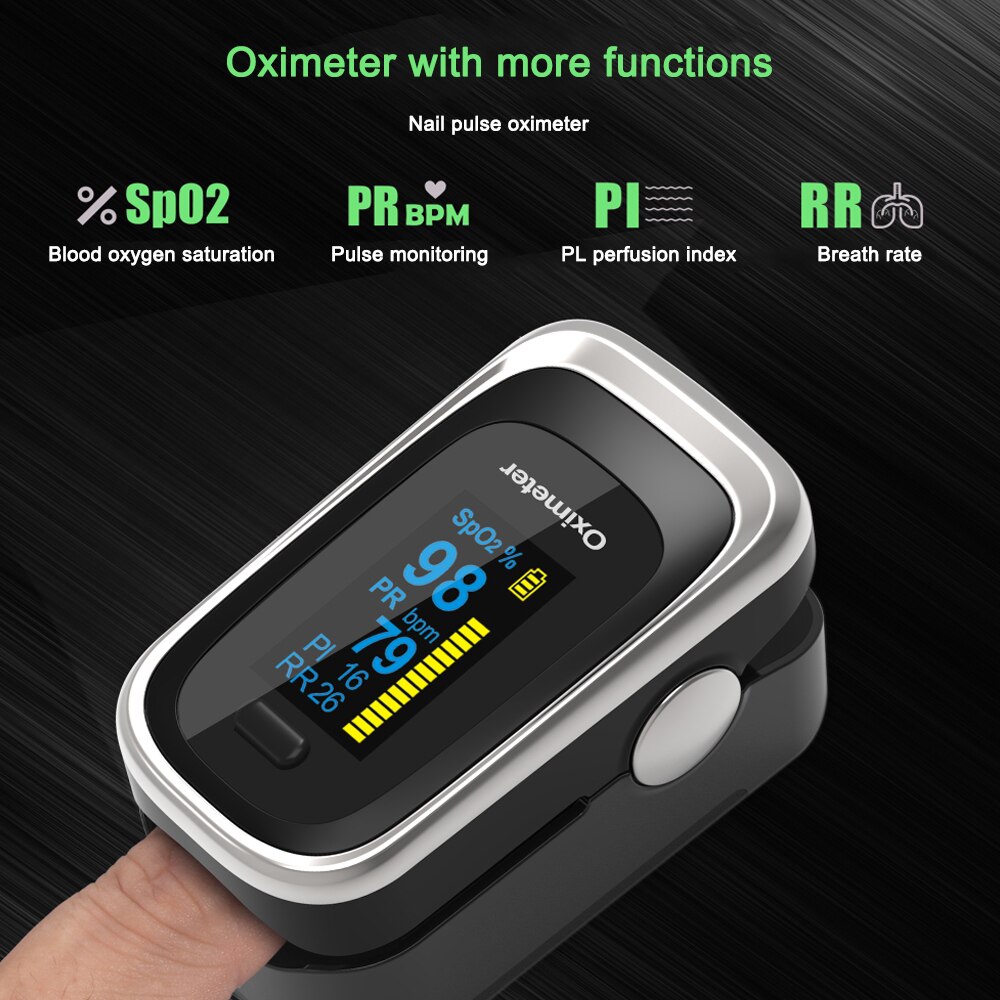 Fingertip Pulse Oximeter SPO2 PR PI RR Monitor Pulse Oximetry Health Care Blood Oxygen Smart Monitor Finger Oximeter Full OLED