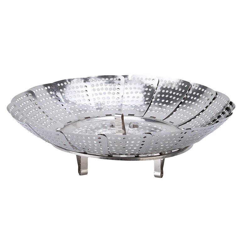 Tazón de vaporera de acero inoxidable para alimentos, vaporera de frutas y verduras de 21/26/28cm, cesta humeante, cajón, vaporera plegable para Cocina: Size S 21CM