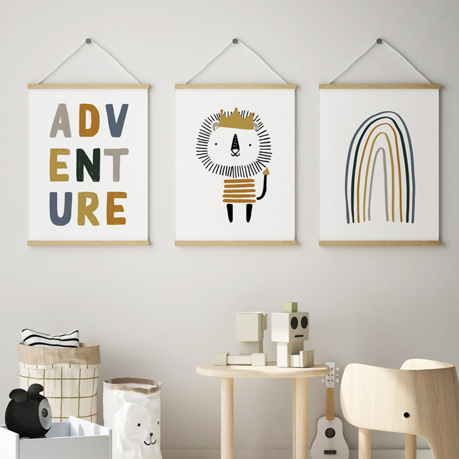 Magnetyczny wieszak na plakaty Ramka na zdjęcia Zestaw z litego drewna tekowego sosnowego do zdjęć Grafika Scratch Map Canvas Prints Kids Room Home Decor
