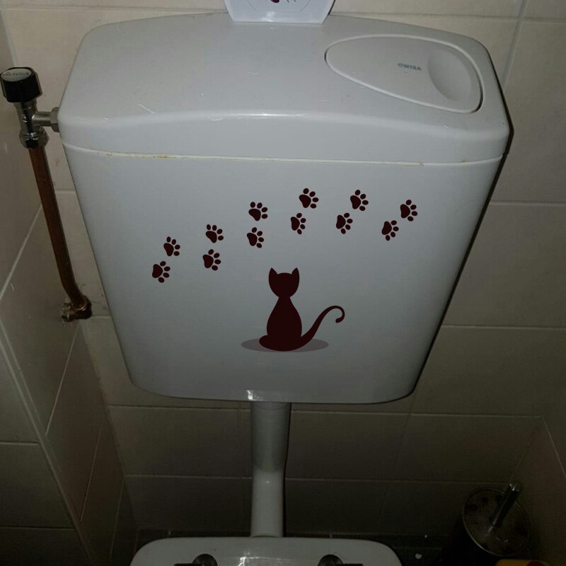 YOJA 22*13.6 cm Kat Pootafdruk Grappige Badkamer Decor Wc Sticker Art Cartoon Thuis Muurtattoo T1-0068