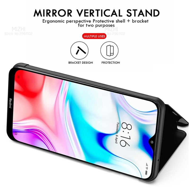 Voor xiaomi redmi 8 8a hoesje redmi 8 slimme spiegel flip telefoonhoesje op xiomi xaomi redmi 8 a redmi 8a magnetische standaard cover coque etui