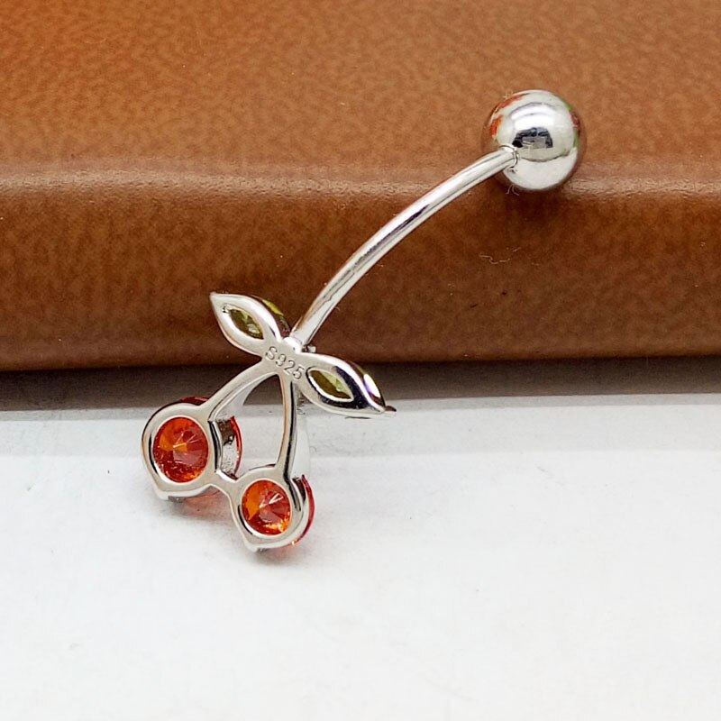 S925 Sterling silver cherry bodybar pierce zircon for women