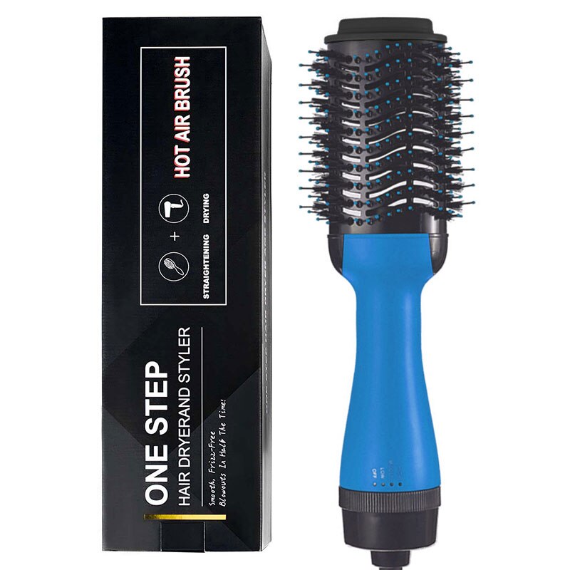 Cepillo secador de pelo, cepillo de aire , voluminizador, secador de pelo, alisado, rizado, salón, secador de iones negativos: Blue-Black / US
