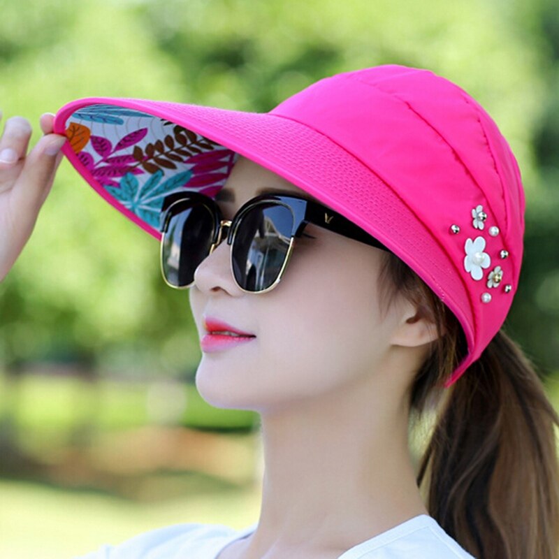 Sombrero de sol para mujer, gorra de playa con protección UV, visera informal Anti-UV, gorra plegable para exteriores: HT2088RH