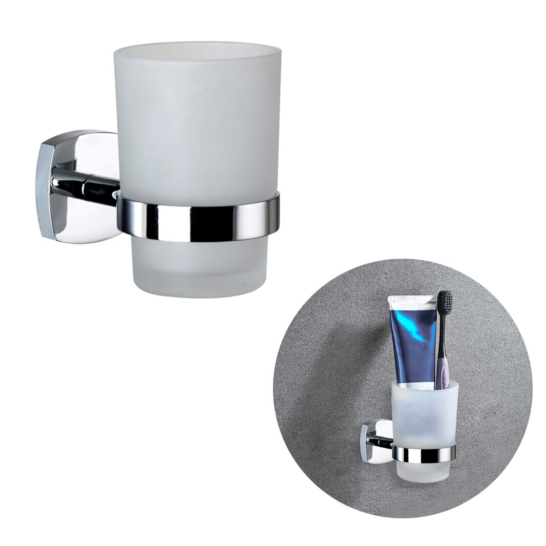 JUSHFO SUS 304 in Acciaio Inox Spazzolino Spazzolino Da Denti Supporto di Tazza con La Tazza di Vetro Fissato Al Muro Bagno Singola Tazza Cremagliera Accessori per il Bagno