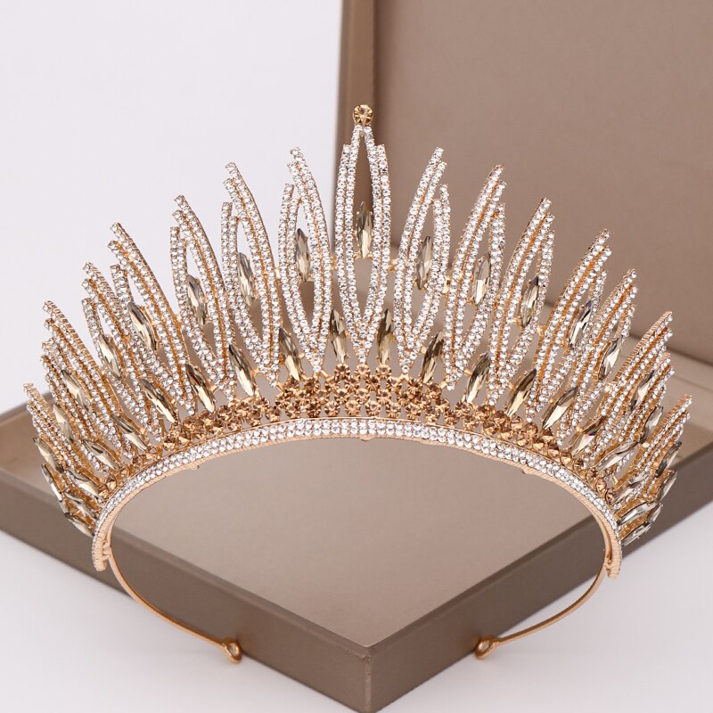 Krona kristall skönhetstävling stort bröllop tiara strass drottning tiaror och kronor diadem hår smycken bröllop hår tillbehör
