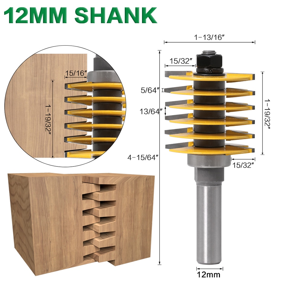 1pc 1/2 skaft 8mm 12mm skaft merke 2 tenner justerbar fingerleddfreser bit tappkutter industrikvalitet for treverktøy