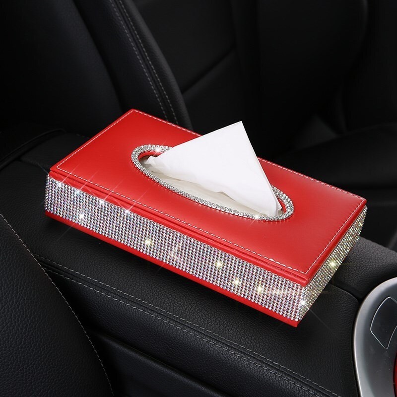 Luksus rhinestone bil tissue box cover serviet holder læder diamant bil assessoires interiør til kvinder piger damer smukke
