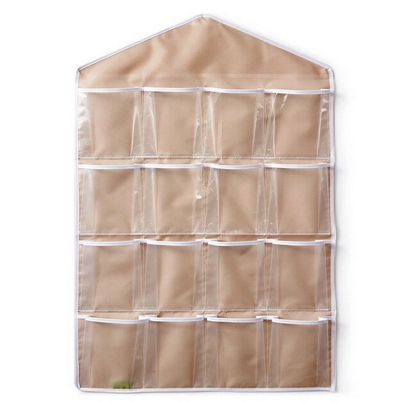 16 rejillas plegables guardarropa bolsas colgantes contenedor ropa interior sujetadores calcetines gancho para corbatas zapatos bolsa de almacenamiento: beige