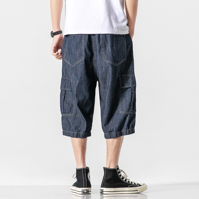 Summer Mens Camo Cargo Pants Cotton Military Mens Summer Casual Pocket Solid Drawstring Calf-Length Pants Trousers