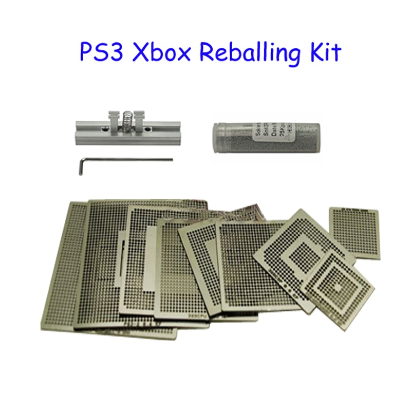 BGA Kit 9PCS Xbox PS3 Reballing Stencils + 1 Bottle 0.6mm 25K Solder Ball + 1PC Direct Heated Reballing Station