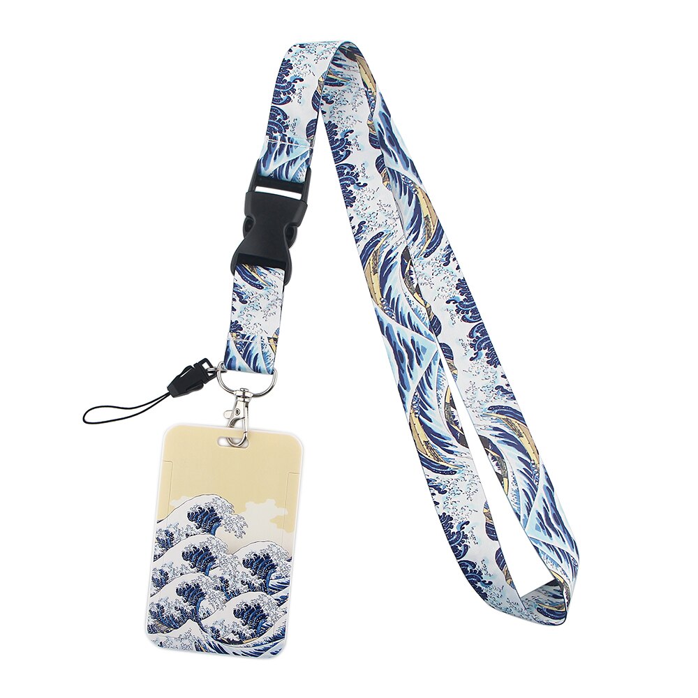 YL27 Japanese Waves Art Key Lanyards ID Badge Holder Neck Strap Card Cover Key Chain Hang Rope Key Rings Friends: 3