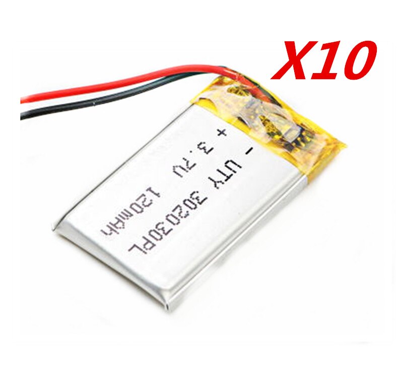 EASTFIRE Lithium Polymer Battery - 10 pcs - 3.7V 120mAh 302030 - for Bluetooth, GPS, MP3, MP4, Toys, Speakers