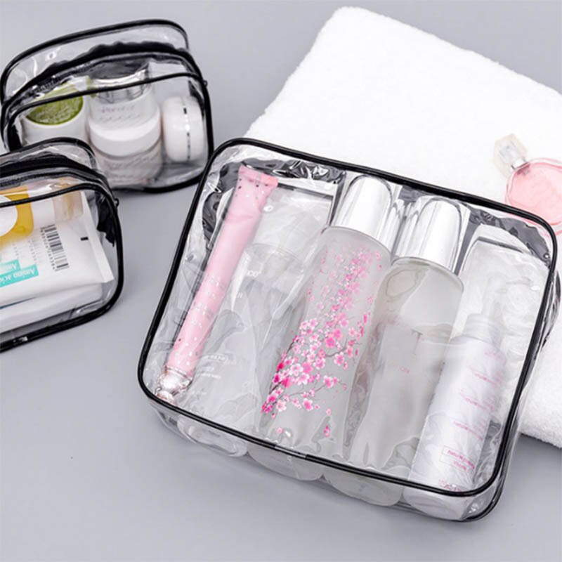 Sac à cosmétiques Transparent en PVC pour femmes, sac de maquillage Transparent à fermeture éclair, étui de beauté, organisateur de maquillage de voyage, rangement de bain, trousse de toilette