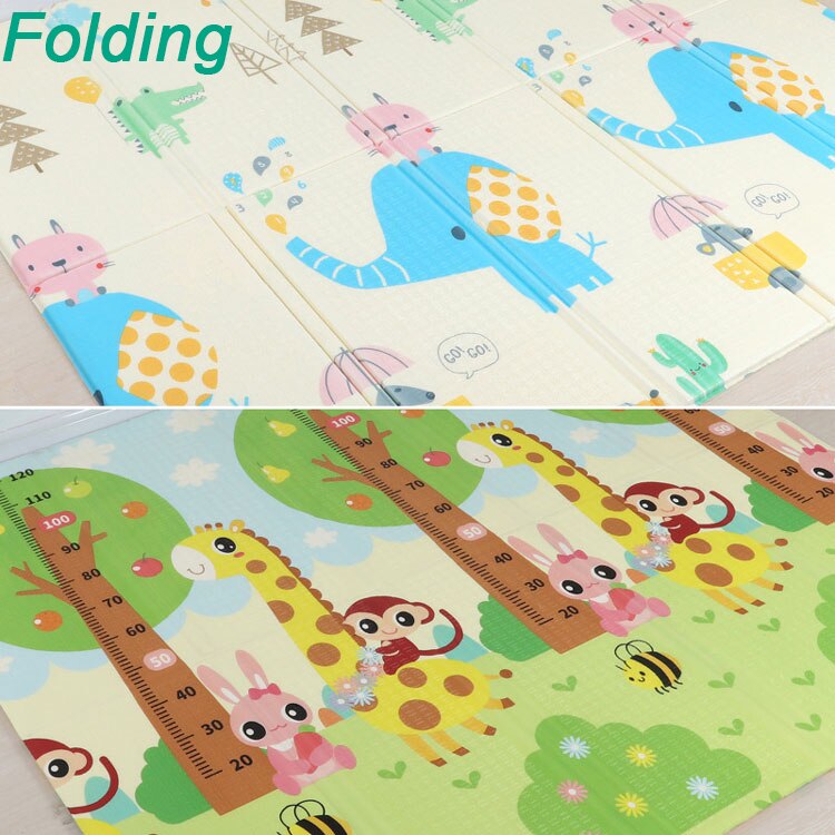Pædagogiske spil sammenfoldelig baby legemåtte vandtæt multifunktionsgulv til småbørn spædbørn tæppe dobbeltsidede kravlemåtter: Foldeelefant / 200 x 180cm